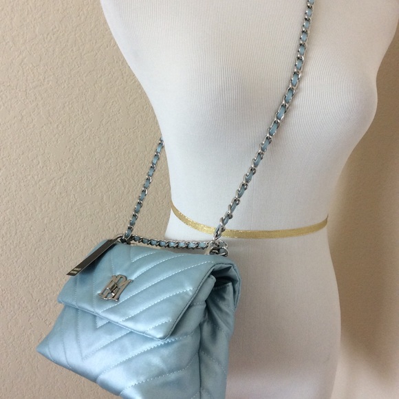 Badgley Mischka Quilted bag cross body chain quilted metallic blue faux leather - Picture 2 of 14